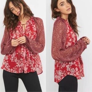Free People Hendrix Too Floral Peasant Blouse with Smocked Sleeves
